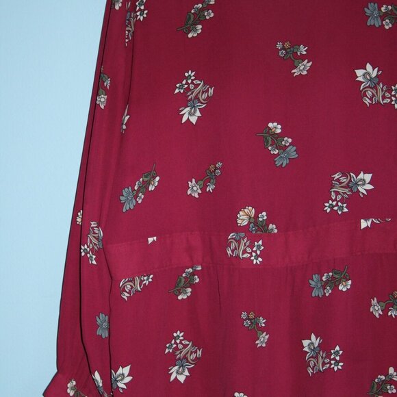 LOFT Outlet Small Women's V-Neck Button Sleeve Maroon Floral Top - Picture 10 of 16